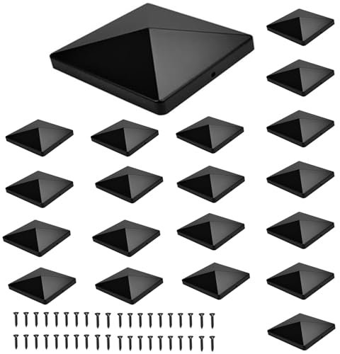 ALLINKIT 20 PCS Black Plastic Fence Post Cap, 4''x4'' Square Column, 40pcs Screws, Pyramid Design, Easy to Install