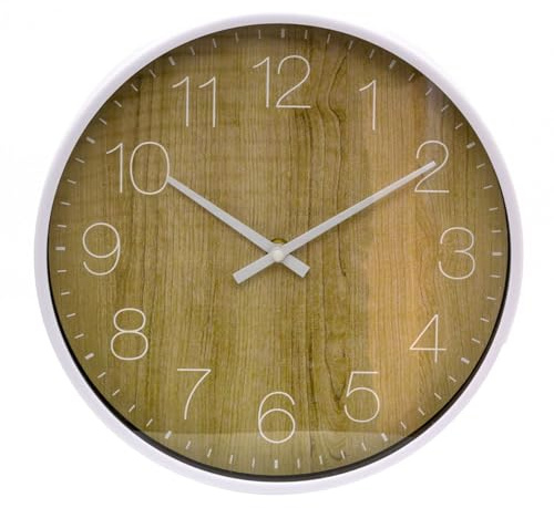 Carousel Home Scandi Style White Minimalist Wall Clock | Wood Effect Round Wall Mounted Clock for Classic and Modern Interiors - 25cm