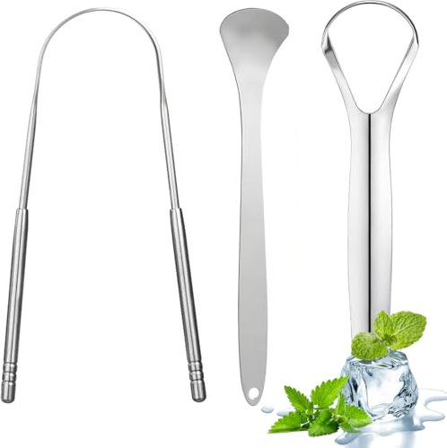 KOLZEMV Limpiador de Lengua, 3 Pieces Limpiador Lingual Acero Inoxidable, tongue scraper, limpiador de lengua, Raspador Lengua, Raspador de Lengua Limpiador, para Reduce el Mal Aliento y Higiene Bucal