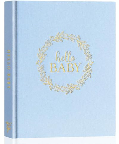 Lanpn Livre de Naissance Bébé, 154 Pages Album Scrapbooking Coller des Photos, Cadeau Naissance Bébé Fille Garçon, Livre Photo Souvenirs Bebe et Nouveaux-nés, Hello Baby Memory Book, Bleu, Anglais