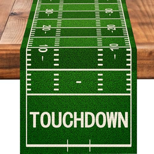 Tischläufer, Motiv: American Football Court, saisonaler Frühling, Herbst, Küche, Esszimmer, Leinen, Tischdekoration für drinnen und draußen, Zuhause, Party, Abendessen, 33 x 183 cm