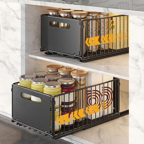 SHTALHST Pull Out Cabinet Organiser, Kitchen Drawer, Cupboard Organiser, Slide Out Drawers, Silent Slide, No Drill Shelves for Kitchen, Bathroom, Living Room 24.5x37.5x19CM