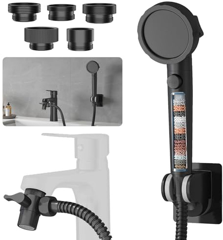 HEROBAI Sink Hose Sprayer Attachment for Faucet, 5 Adapters, Black
