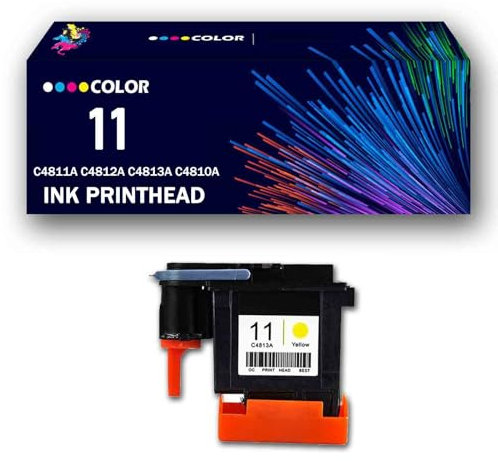 CMADJT 4-teiliger 11-Druckkopf, Druckkopf-Ersatz für HP 500 510 800 1000 1100 1100dtn 1200d 1200dtn 1200dtw 2230 2280 2280tn 2300 2300dtn 2300n 500ps 2600 2600dt Drucker,Yellow-1Pack