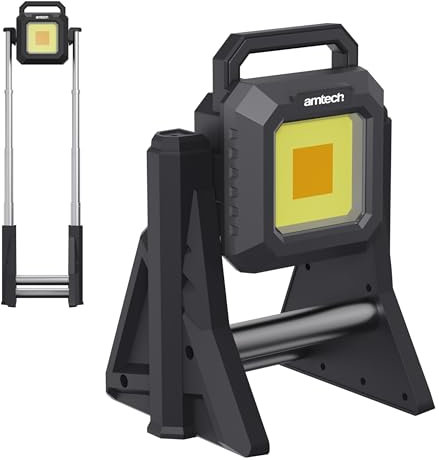 Amtech - Rechargeable Work Light, Super Bright, Rechargeable and Battery Powered, Outdoor and Indoor Use, Cordless, Portable, Adjustable with Telescopic Stand (30W) (3000 Lumens)