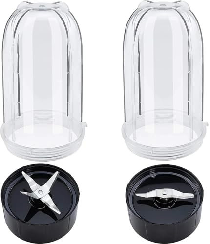 ZAPYVET Paquet de 2 Tasses Hautes de 16OZ avec Combinaison de Lames croisées et Plates, for Presse-Agrumes Magic Bullet Blender 250W MB-1001 Lame pour Blender