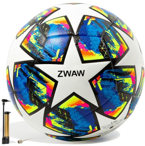 ZWAW Size 5 Soccer Ball, Waterproof PU Leather, Official Match Ball, with Pump & Needles