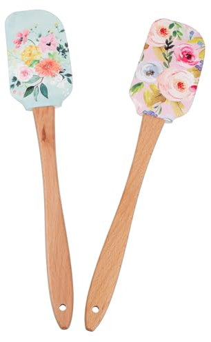 Garneck Teigschaber Silikon Mit Holzgriff - Bunt Gemustert - Rosa 2 Stück – Ideal Zum Kochen Backen Und Mischen Perfekt Für Ihre Küchenutensilien Und Als