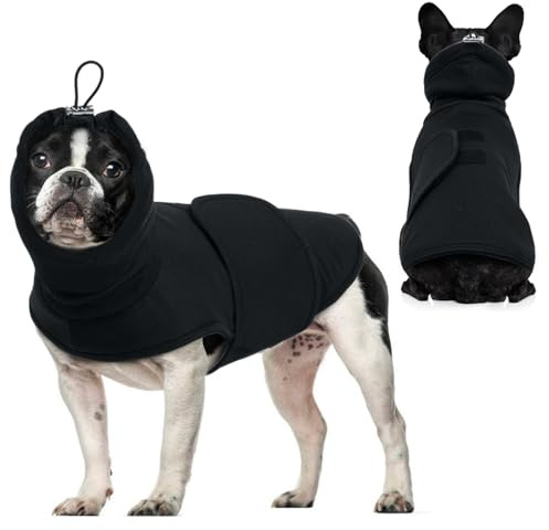 Hjyokuso Beruhigungsweste Für Hunde, Gehörschutz Hund XS，Hundemantel Für ängstliche Hunde, Gehörschutz Hund Feuerwerk, Gewittern, Reisen, Hundepullover Mit Beruhigender Kapuze und Ohrenschutz-Schwarz