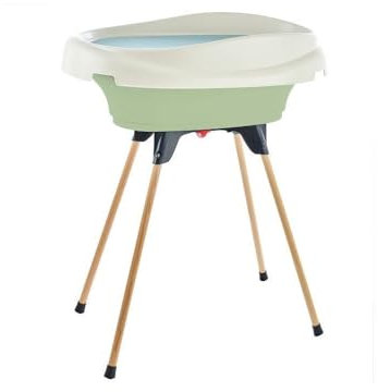 THERMOBABY - Pack Plan À Langer Et Baignoire VASCO - 2 En 1 - Table À Langer - Baignoire Bébé Sur Pieds Pliables - De La Naissance À L'âge De 12 Mois (Max. 11 kg) - Fabriqué En France - Vert Céladon