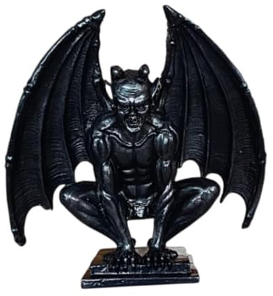 F Fityle Resin Demon Angel Gargoyle Statue Guardian Miniature for Home Office Lifelike Shelf Collection 18.5x10x19cm Tabletop Ornament, Black