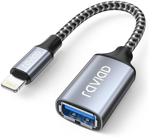 RAVIAD Adaptador Lightning a USB 3.0 [Certificado MFi] para iPhone 14 13 Pro/MAX, iPad Air4/mini5, iOS OTG Adaptador Compatible con Cámara, Unidad Flash USB, Teclado, Ratón, Hub, Lector de Tarjetas