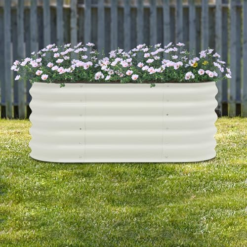 Hochbeet-Bausätze für Garten 105x60x43cm Hochbeet für Gemüse und Blumen, Offenes Design Metall Gemüsebeet (mit 1 Paar* Handschuhe, 43cm Höhe, Weiß)