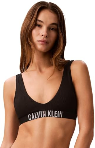 Calvin Klein Damen Bikini Oberteil Bralette Gerippt, Schwarz (Black), XL