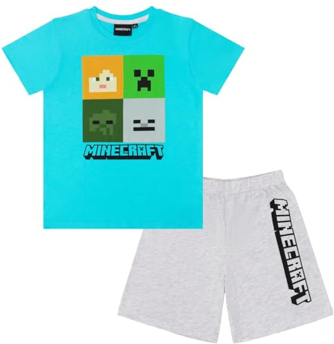 Minecraft Kinder Pyjama kurzer Schlafanzug Creeper Design Comfort Fit Größe 116 bis 152