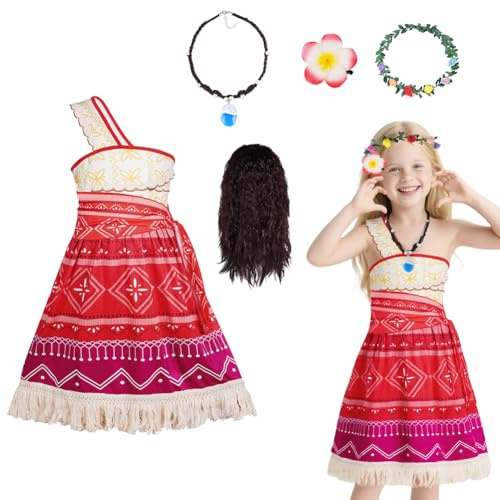 DiULi Kostüm Kinder, Verkleidung mit Perücke Halskette, Dress Up für Mädchen Karneval Princess Kostüm für Geburtstag Halloween Cosplay, 150