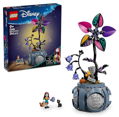 LEGO | Disney Maceta de Sally - Decoración del Dormitorio con 2 Flores Artificiales, Mini Muñeca y Gato Negro de Juguete - Regalo para Niñas de 9+ Años y Fans de Pesadilla Antes de Navidad - 43288