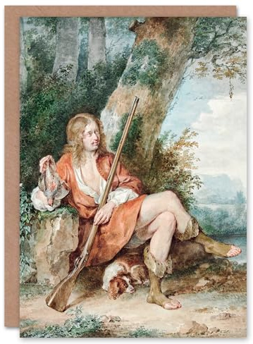 Artery8 Aert Schouman Art Card Resting Hunter with Partridge by a Tree