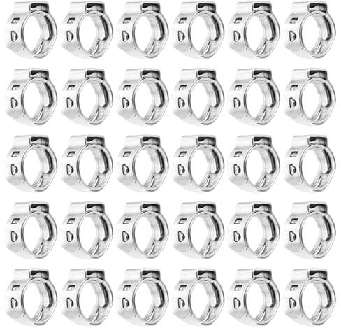 sourcing map 40Pcs 7.5-8.7mm Single Ear Hose Clamps 304 Stainless Steel Polished Stepless Hose Clamp for Automobile Pipe Connections Home Appliance Wiring and Pipes, Silver