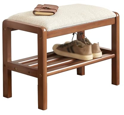MRBVAOXVD Polsterbank - Gepolsterter Sitz Ess-D Wohnzimmerbank Mit Massiven Holzbenen, Stilvoller Schuhhalter Für Flurd Indoor-Gebrauch/Pfirsichfarbe/60 * 30 * 42 cm