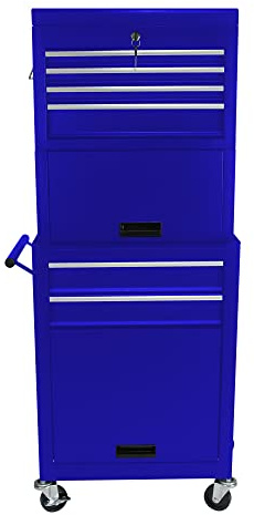 Generisch 6-Schubladen Werkzeugwagen mit abschließbarem Rollcontainer, 4 Universalrollen (2 gebremst) & Hängepanel – Blauer 2-in-1-Organizer für Garage/Werkstatt