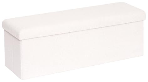 Bonlife Sitzhocker Sitzwürfel mit Stauraum, Faltbare Sitzbank, Fleece Fußbank Truhen Aufbewahrungsbox, Creme,110x38x38cm