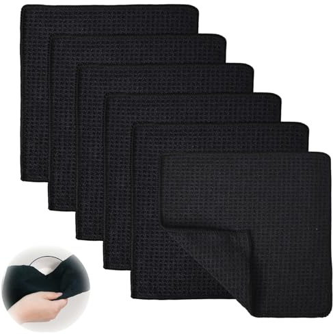Spüllappen Waschbar, 6 Stück Lappen Küche Schwarz, 20x20cm Reinigungstücher Mikrofaser Waffeltuch, Wiederverwendbar Waffeltücher, Extra Saugfähig & Langlebig für Küchenlappen Putzlappen Fusselfrei