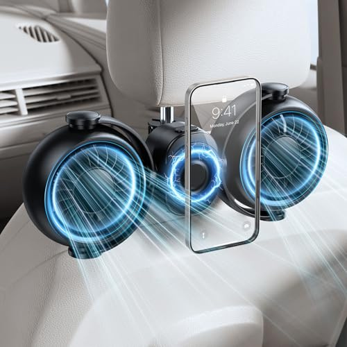 Nauttxon Battery Car Fan for Backseat with Magsafe Phone Holder | 360°Rotatable 3 Speeds Separate Control Fan for Car Back Seat - Fit for Vehicles SUV RV