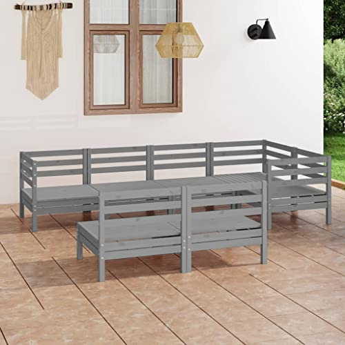 Hoopleep 7-TLG. Garten-Lounge-Set, Massivholz Kiefer Grau, Outdoor Terrassenmöbel, modulares Design für Garten & Balkon, langlebiges Holz-Sofa Set