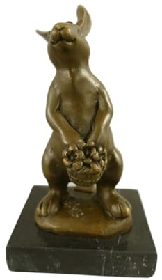 Antikas - Hochwertige Bronzefigur Hase, patiniert, auf schwarzem Marmorsockel, H.14 cm