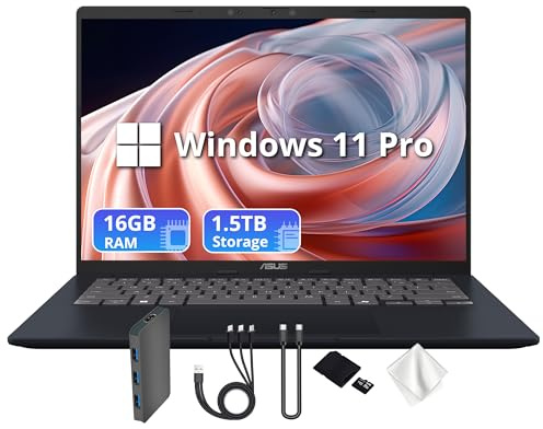 ASUS Vivobook - Computer portatile WUXGA da 14, processore Snapdragon X, 16 GB di RAM, memoria da 1,5 TB (SSD da 512 GB e set di docking station da 1 TB), grafica Qualcomm Adreno, AI Copilot, webcam