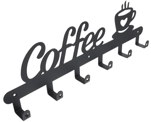 Zerodeko Wall-Mounted Mug Holder Organizer for Kitchen and Home, Iron Coffee Cup Rack with Creative Vintage Design, Black Display Hanging Rack with Sturdy Hooks for Mug Cups and Spoons