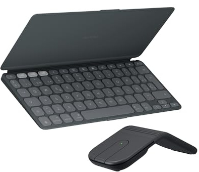 Logitech Keys-To-Go 2 y Mobi Fold: Teclado Fino con Tapa y ratón Plegable, Ligero, portátil, Bluetooth, para PC con Windows, Mac, Android, Chromebook y iPad, ESP QWERTY - Grafito