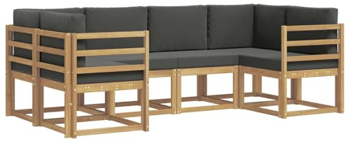 vidaXL Outdoor-Sofagarnitur mit Kissen 6 pcs Weiß und Anthrazit, Akazienholz, modernes Gartensofa, Outdoor-Sitzgruppe, Gartenmöbel für die Veranda, wetterfest