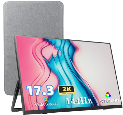 Motyeowe Monitor portátil 2K 17.3 Pulgadas, Ultra Delgado de aleación de Aluminio Caja portátil Juego de Oficina Monitor 2560X1440 100% sRGB FHD USB Tipo-C Monitor HDMI