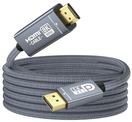ULT-WIIQ Active DisplayPort to HDMI Cable 8K 60Hz 4K 144Hz, Unidirectional DP 1.4a/2.1 to HDMI 2.1 Cable for VRR, G-SYNC, HDR, Dolby Vision, HDCP 2.3, RTX5090/5080/4090/4080 (2m)