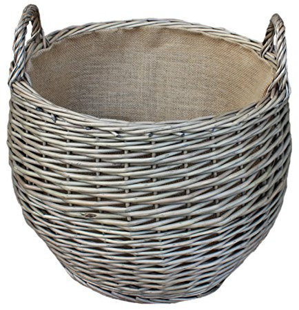 Stumpy Weidenkorb Halter Med Sackleinen gefüttert Tragegriffe Antique Wash