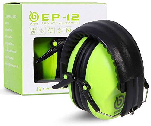 EAREST Noise Reduction Safety Earmuffs NRR 20dB Professional Hearing Protection Folding-Padded Ear Cups Shooting Hunting with Carrying Bag for Kids Baby (Fluorescent Green)