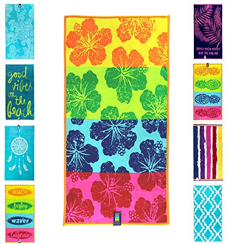jilda-tex Strandtuch 90x180 cm Badetuch Strandlaken Badelaken Strandhandtuch 100% Baumwolle XXL (Summer Hibiscus)