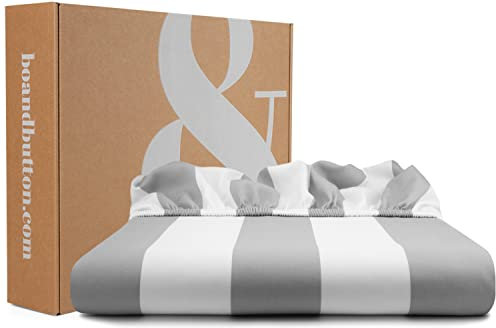 bo&button® Mako Satin Spannbettlaken | Echte Bio Luxusqualität | ALLE GRÖßEN für Matratzen & Boxspringbett Topper | 100% Baumwolle, GOTS & Fairtrade | 140x200 cm, 30 cm Höhe, Striped Stone Streifen