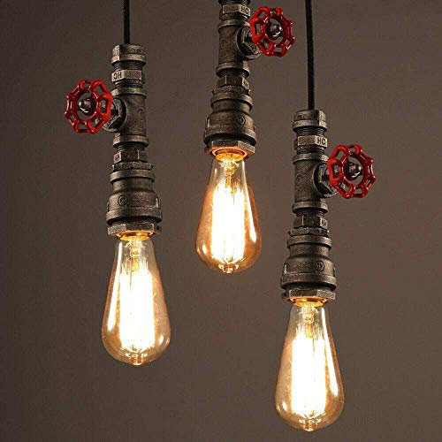 Industrial Wasserrohr 2tlg Hängelampe Pendelleuchte Rohr Eisen Fabriklampe DIY Deckenlampen Hängeleuchte Metall Vintage Retro Edisonlampe Lampe Leuchte Loft E27 (Ohne Birne)
