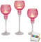 3 teiliges Glaskelch Windlicht Set | Kelche Rillen Struktur Top Design | Kerzenhalter auf Standfuß | 1A Geschenkidee | Kerzenständer im Set | Kerzenleuchter Höhe: 40, 35 & 30cm stylisch (Rillen Pink)