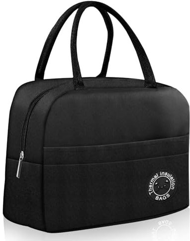 Bolsa Termica Porta Alimentos, 6 L Bolsa Comida Trabajo, Bolsa Nevera Porta Alimentos, Bolsa Termica Comida Trabajo, para Hombre Mujere Niño Escuela Oficina Picnic (Negro)