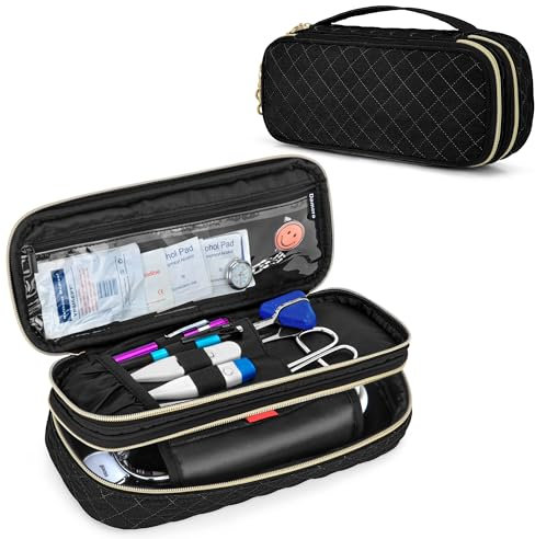Damero Doppellagige Stethoskoptasche Kompatibel mit 3M Littmann/ADC/Omron Stethoskop, Stethoskop-Tragetasche Reisetasche für Schwesternzubehör, Schwarz