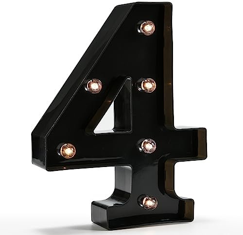OYCBUZO Light Up Black Alphabet Marquee Number Sign LED Marquee Number Lights Sign for Night Light Home Bar Christmas Lamp Birthday Party Wedding Decoration 4
