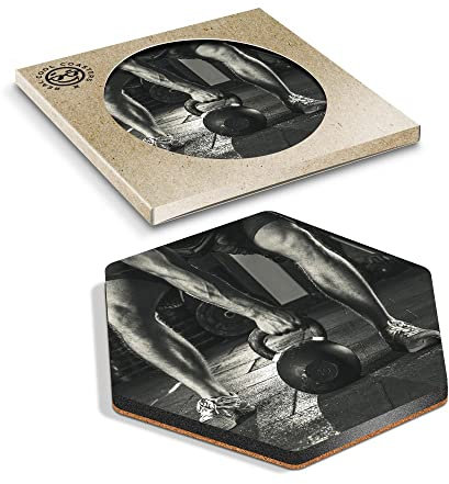 DV DESIGN 1 x Eco Boxed Cork Hexagon Coaster - Kettlebell Gym Workout Drink Cup Mug Glass Table Protection Mat #21402