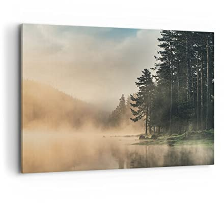 ARTTOR Leinwandbild 100x70cm Wandbild Botanik Landschaften - 4440 | Nebel See Wald Groß Wanddekoration Wohnzimmer Schlafzimmer Küche Wanddeko Wand Kunstdruck Wandkunst Wall Decor ARTTOR