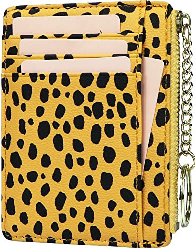 ZhaoCo Porte Monnaie Femme, Petit Portefeuille PU Cuir Porte Carte de Crédit Sac à Main avec à glissière Porte-clés pour Femme Ado Fille Cadeau - Jaune léopard