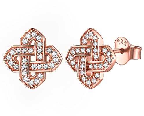 Boucle d'oreilles Or Rose en Strass Femme Clou doreilles Celtique Argent 925 Bijoux Bling Bling Fille