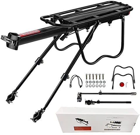 VARUN Mountainbike Gepäckträger Aluminium Verstellbarer Lastenrad Gepäckträger bis 50kg Schnellbefestigung mit Reflektor für 24 bis 29 Zoll Fahrräder